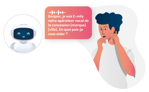 Le callbot e-mily répond à un appel entrant, se présente et demande aux contacts comment il peut l'aider